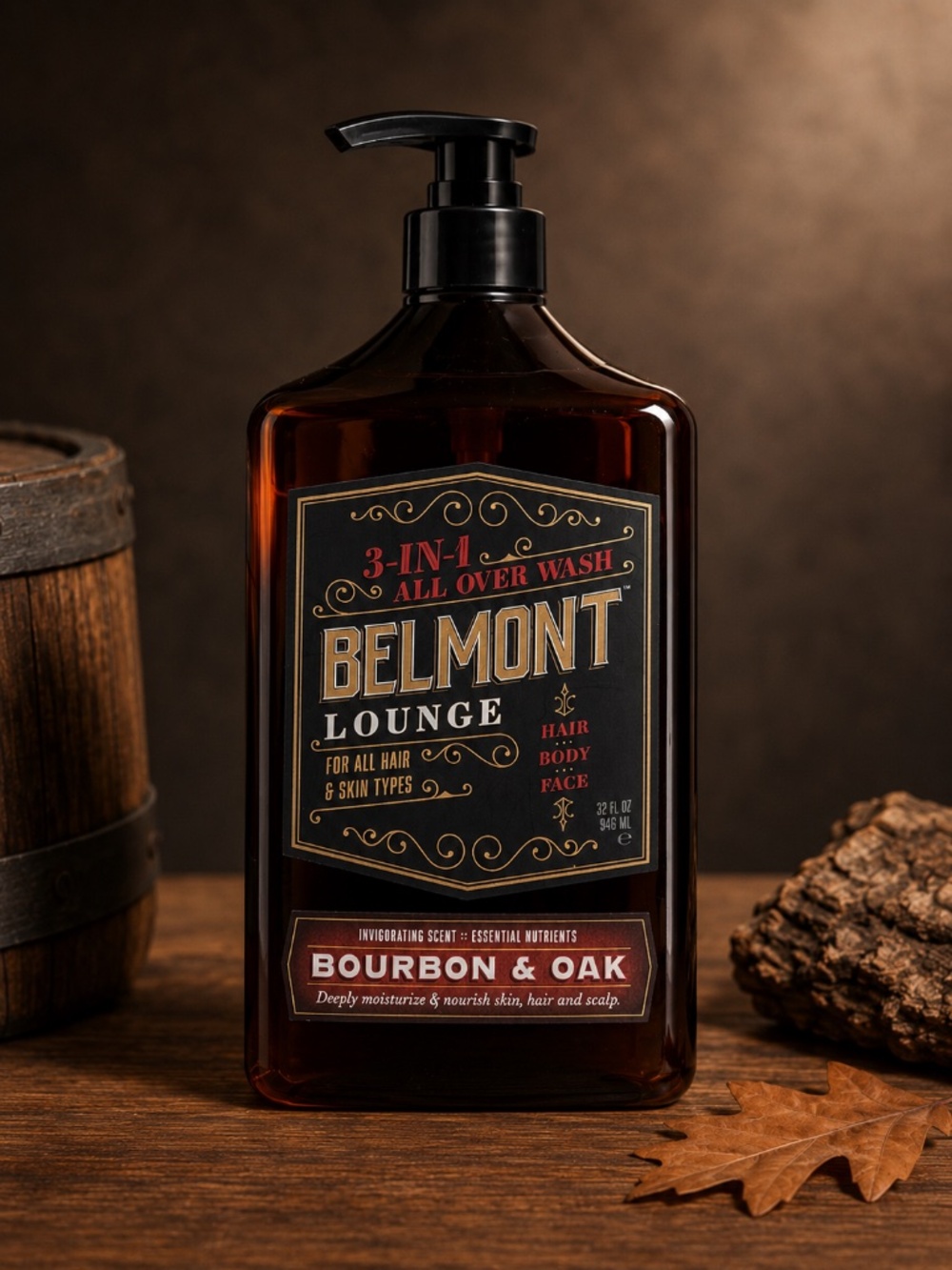 Belmont Lounge Bourbon & Oak 3-In-1 All Over Wash Hair Body Face 32oz